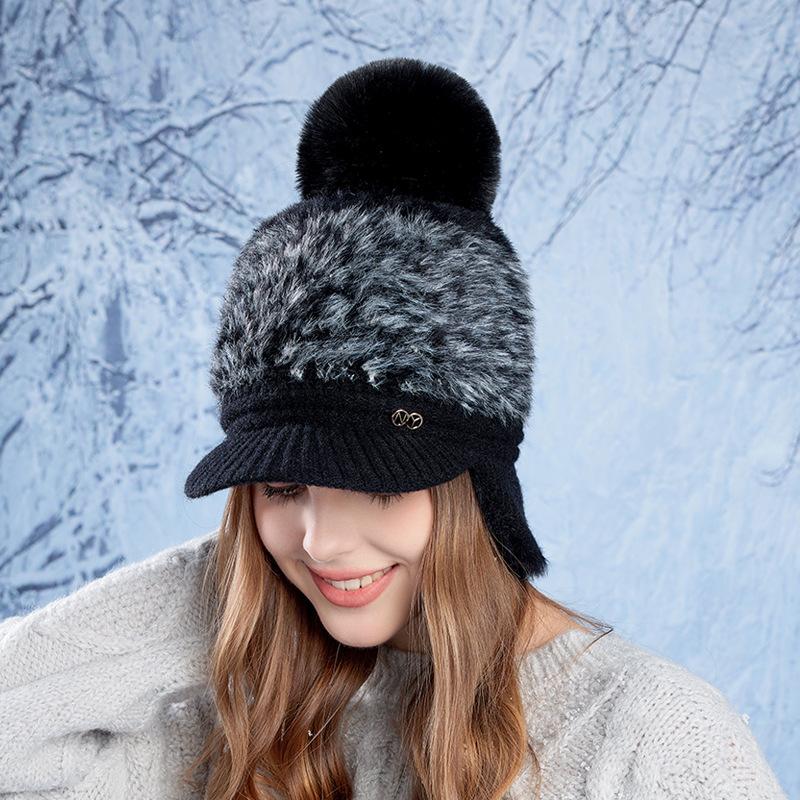 Мягкая бейсболка для защиты ушей, женская зимняя теплая вязаная шерстяная кепка для защиты от холода