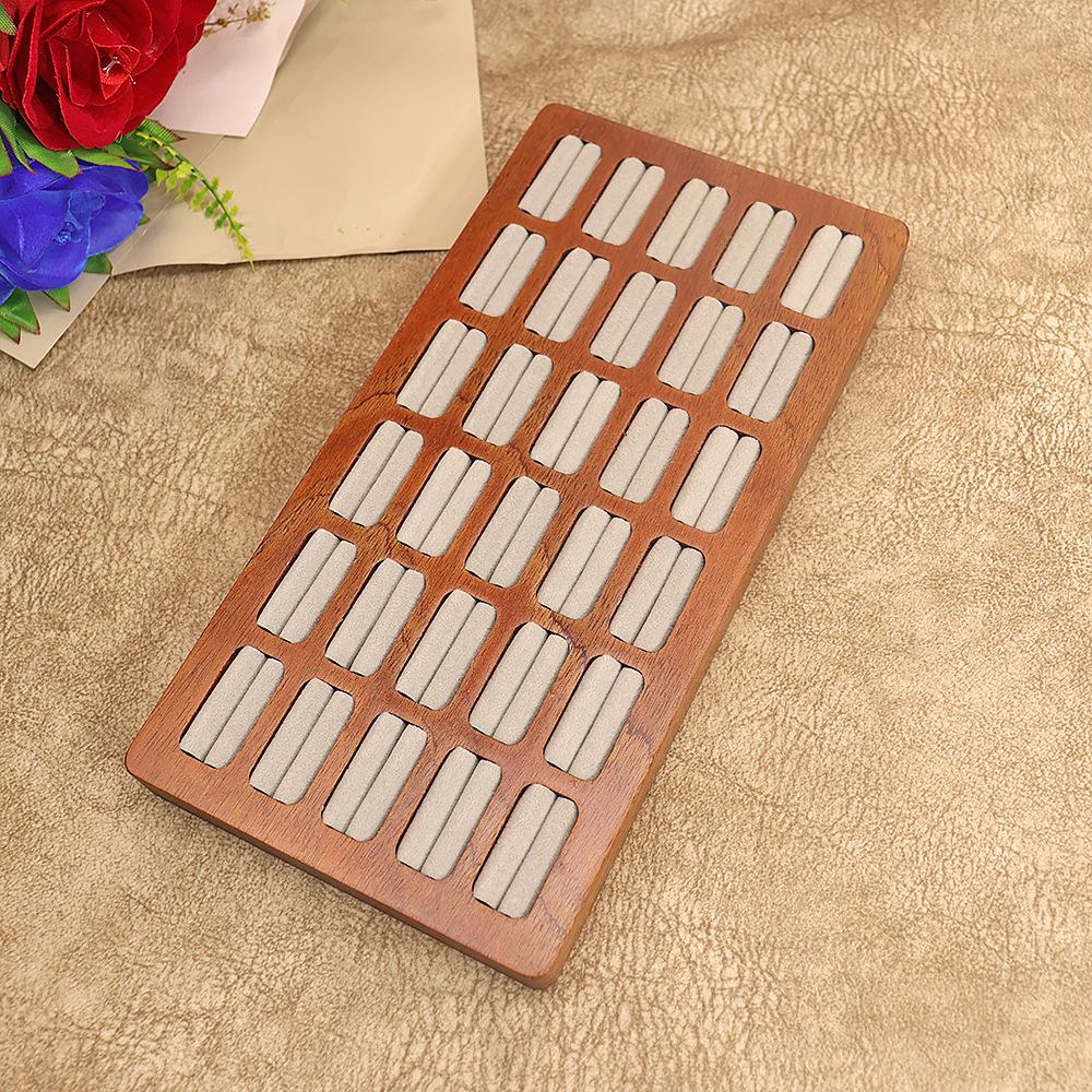 High Quality Wooden Jewelry Display Tray 20 30 42 Slots Ring Organizer Tray Solid Wood Jewelry Ring Storage Display Custom Logo