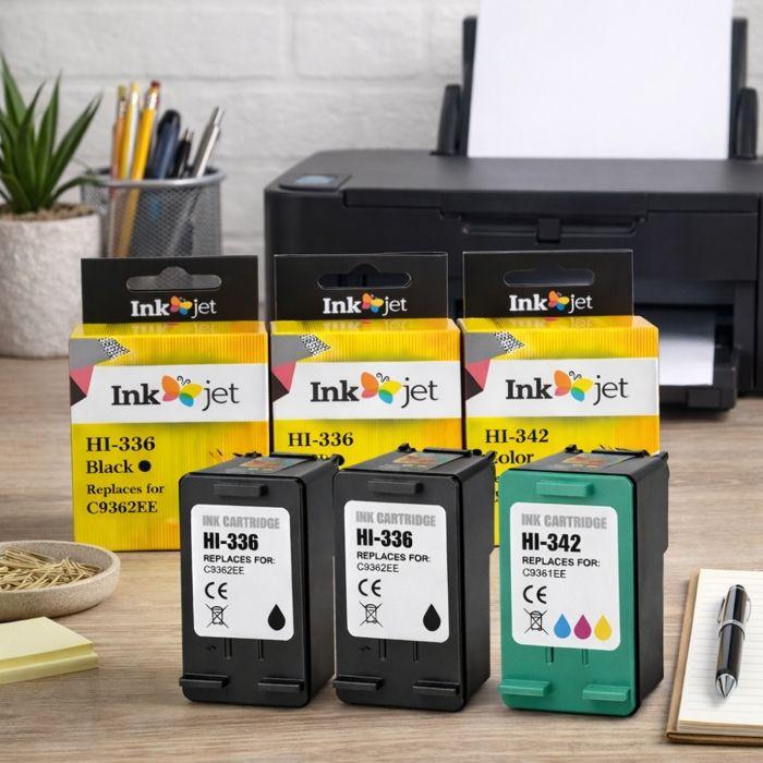 Pack 3 cartouches compatibles HP 336 & 342 - 2x noir + 1x couleur pour DeskJet/OfficeJet/PhotoSmart/PSC
