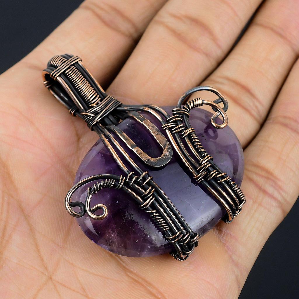 Аметистовый кулон, ювелирное изделие из драгоценного камня, кулон, обернутый медной проволокой 999 пробы, подарок для женщин, кулон ручной работы