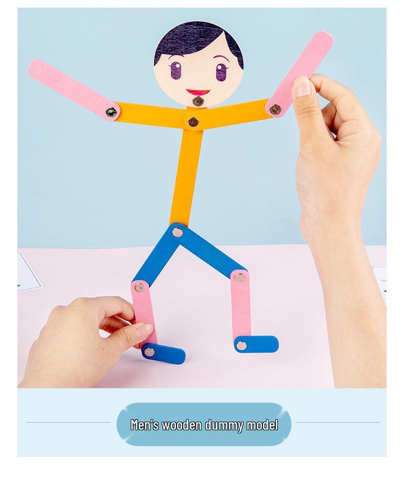 Гибкие бамбуковые конечности Деревянный манекен-головоломка: Детская игрушка для раннего развития