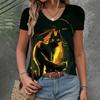 Summer V-neck Women's T-shirt Fashion Trend Short Sleeve Clothing Cat Pattern Top Loose Short Sleeve Women's Clothing T-shirt