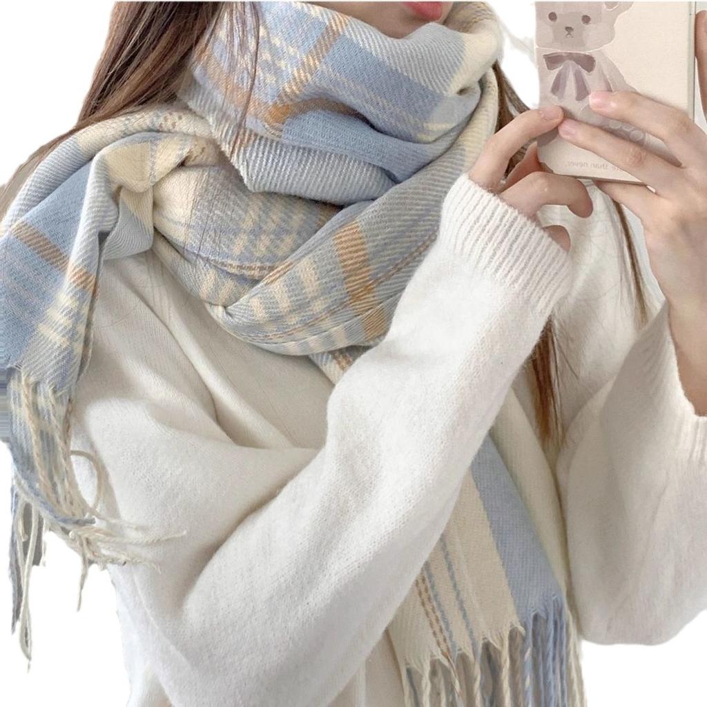 Plaid Scarf Women's Autumn and Winter Imitation Cashmere Shawl Versatile Fresh and Cute Campus Skin Friendly Student Korean Style Warm Scarf