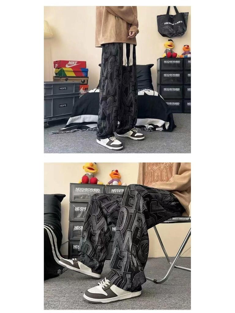 Мужские вельветовые брюки с принтом и широкими штанинами — модный повседневный стиль Гонконга