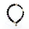 Stones and Minerals. Purple Mica Beads Bracelet from Tanzania + Matte Black Onyx 8 Mm. Made In France.