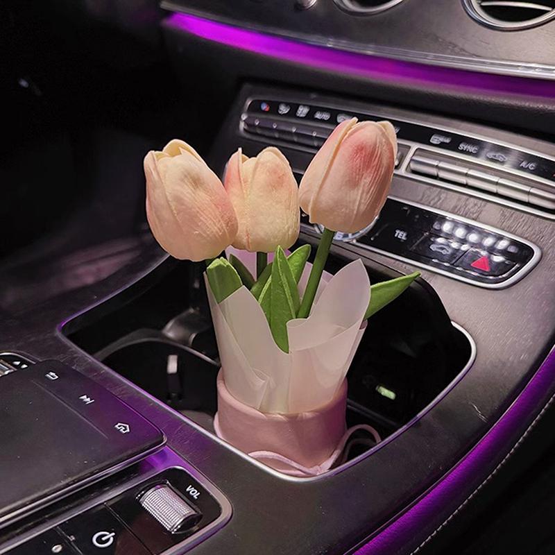 Креативное украшение салона автомобиля Милые поделки Орнаменты Автомобильный букет из тюльпанов Декоративные принадлежности Украшение центральной консоли автомобиля Подарки
