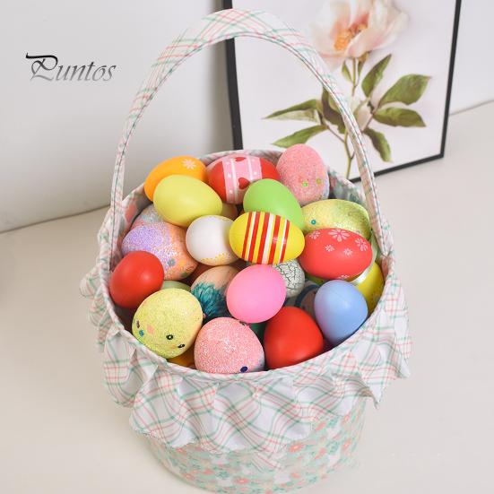 Корзина для пасхального кролика, многоразовое тканевое пасхальное ведро, оборчатая корзина для хранения с ручкой для детей, пасхальная охота за яйцами