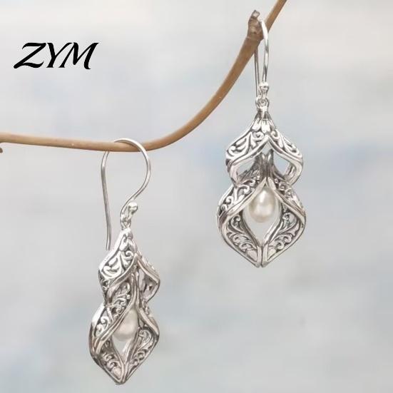 Artistic Bohemian Aesthetic Jewelry 1 Pair Women Retro Drop Earrings, Vintage Carved Faux Pearl Exquisite Texture Earrings for Gifts Dangle