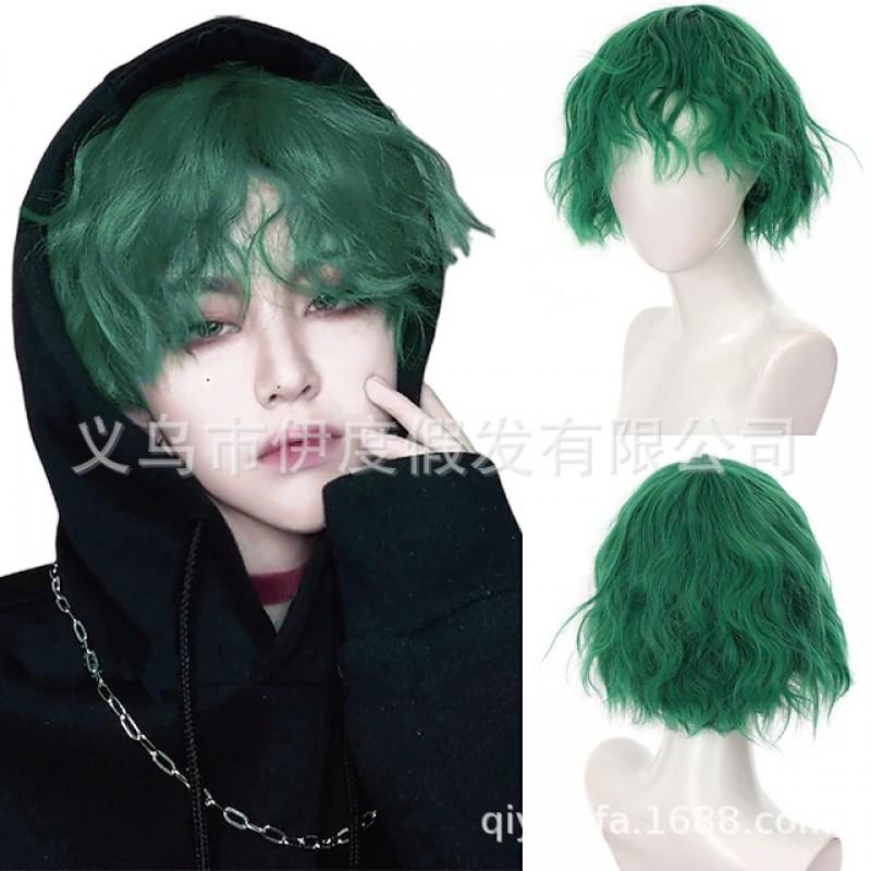 Mens Short Curly Synthetic Wig High-Temperature Fiber Full Cap Cosplay Hairpiece Stylish Look