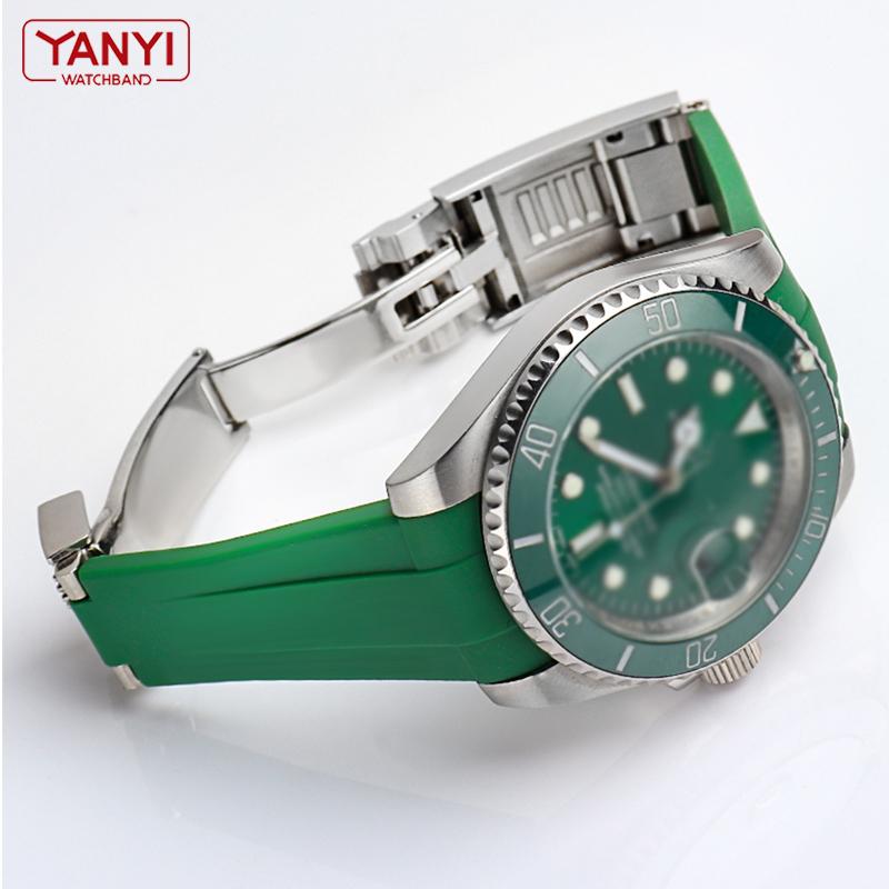 Резиновый ремешок для часов Rolex с изогнутым концом, 20 мм, силиконовый браслет для защиты от пыли, мужской браслет, водонепроницаемый ремешок для часов