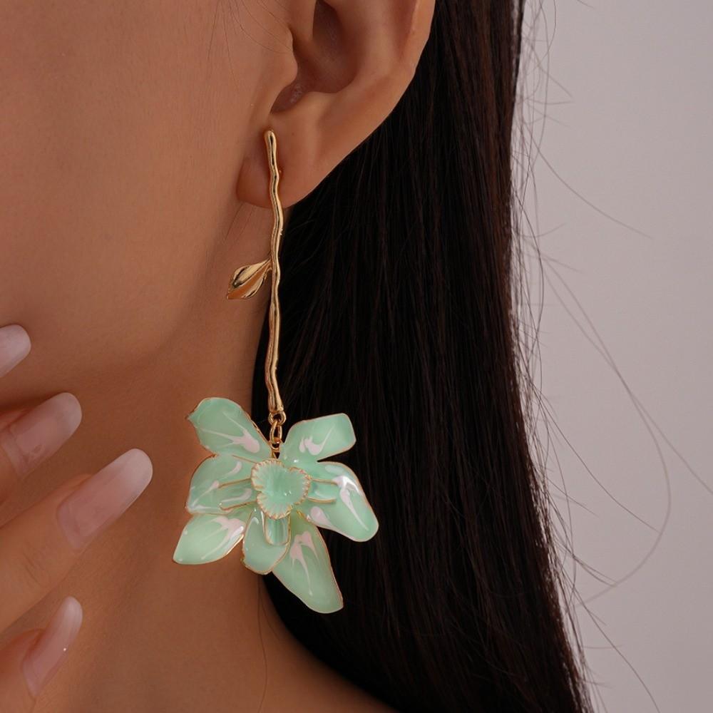 Zinc Zinc Alloy Floral Pendant Earrings Big Flower Stud Earrings Enamel Flower Drop Earrings Vacation