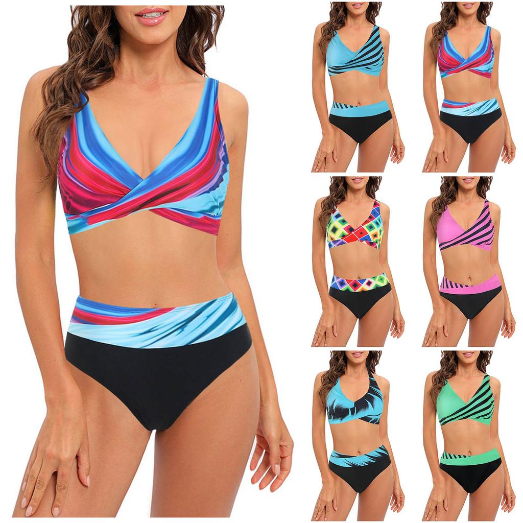 Женское раздельное сексуальное цветное лоскутное бикини с нагрудником без стальной поддержки, купальник