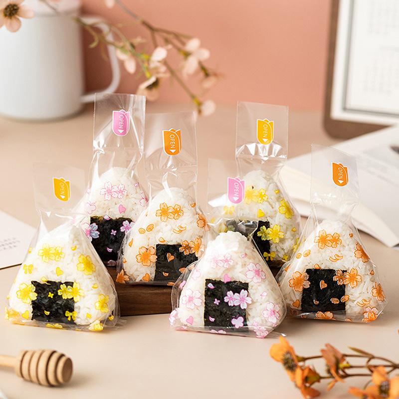 100 шт., симпатичный мультяшный треугольный пакет для упаковки рисовых шариков, водоросли, онигири, суши, инструменты, принадлежности для бэнто