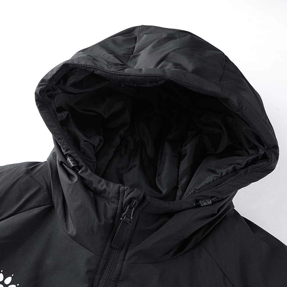 Kelme Men's Padded Down Jacket, Thick Down Coat, Hooded, Short, Water-Repellent (Black, Size S)