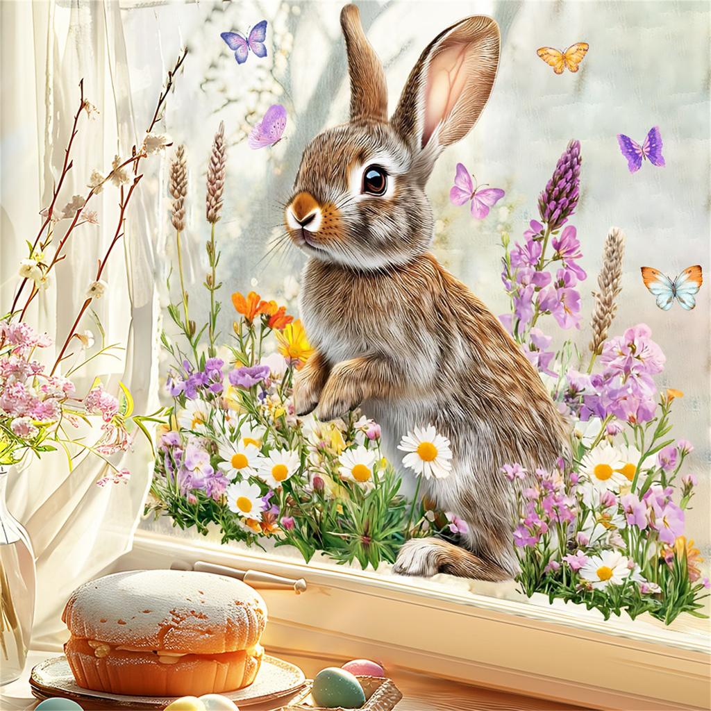 Мультяшные пасхальные 3D цветочные наклейки на окно Декор для окна комнаты Статические наклейки без клея