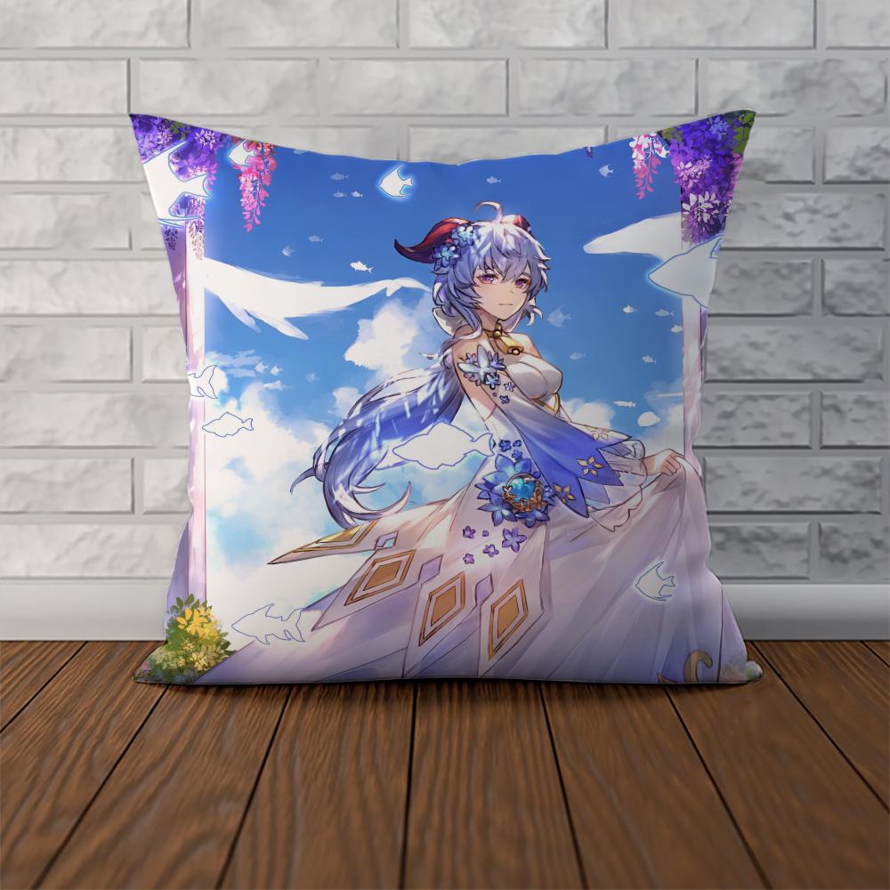 Ganyu Genshin Impact Pillow Case For Car Sofa Decorative Home Doublesided Print Plush Square Throw Pillow Cushion Cover