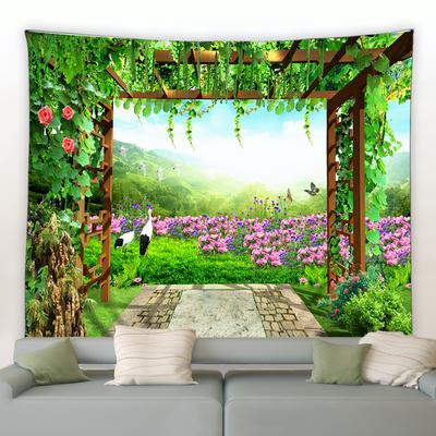 Весенний сад Пейзаж Гобелен Забор Натуральный цветок Растительный пейзаж Настенный подвесной Гостиная Эстетика комнаты Украшение дома