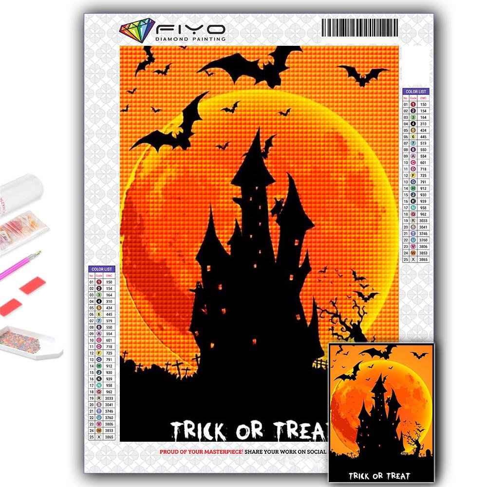 DIY 5D Diamond Painting Halloween Pumpkin And Witch Castle Cross Stitch Kit Full Drill Embroidery Mosaic Art Picture of Rhinestones Gift