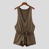 INCERUN Mens Deep V Jumpsuits Sleeveless Bandage Front Short Romper Bodysuits