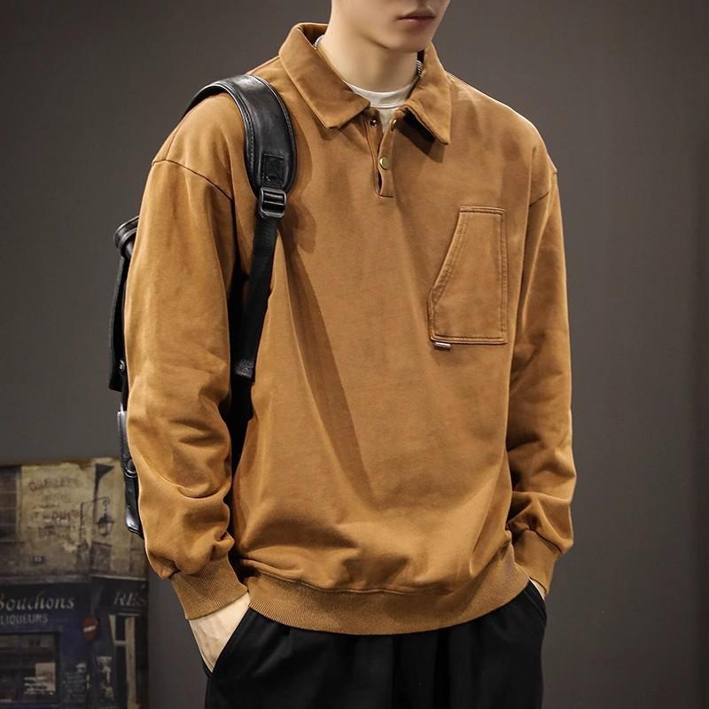 Осенний модный брендовый тяжелый американский ретро-свитер с воротником-поло, мужской свободный свитер большого размера с лацканами, универсальный, хулиганский, красивый, с длинными рукавами