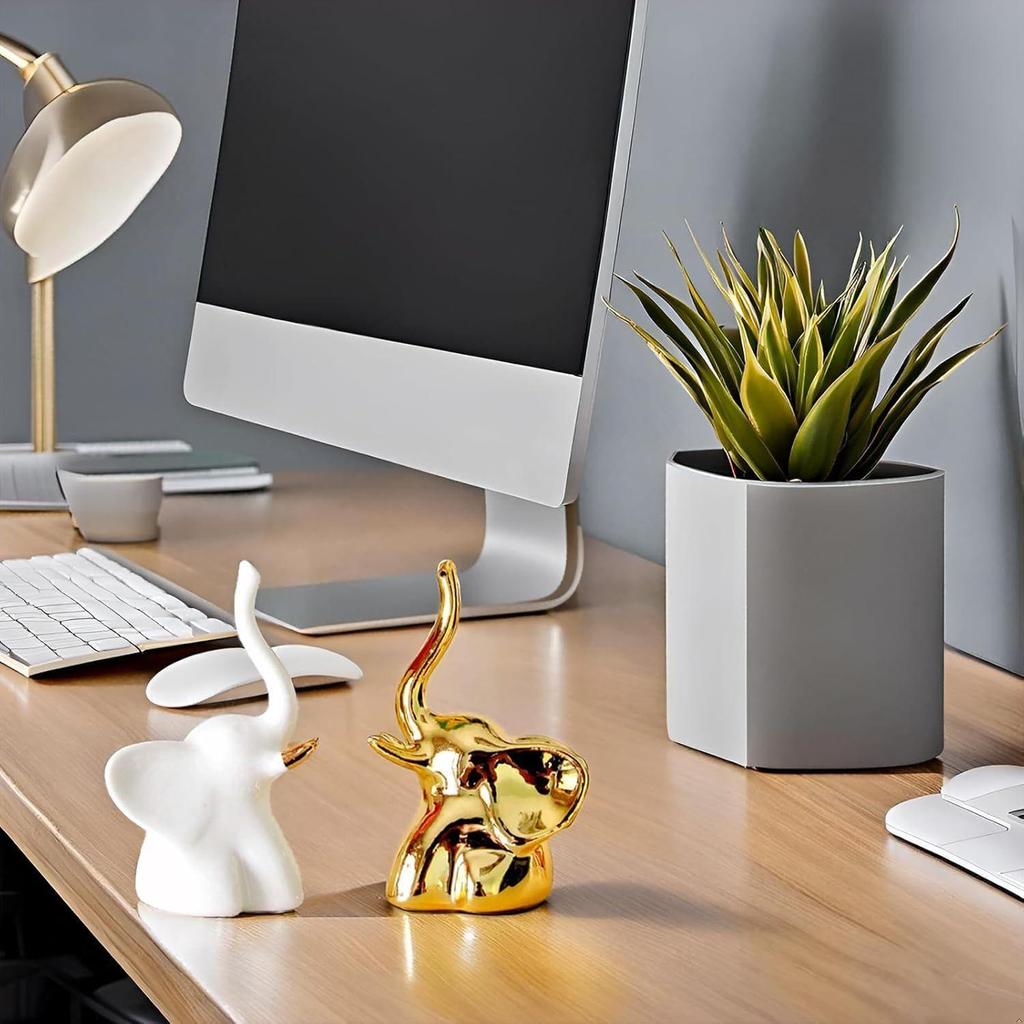 Статуэтки слонов для домашнего декора, 1 пара, небольшие декоративные акценты для полок, гостиная и спальня, золото и белый (2шт Слон)