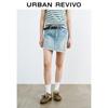UR 2025 Женская джинсовая юбка-шорты с бахромой, имитация двойки