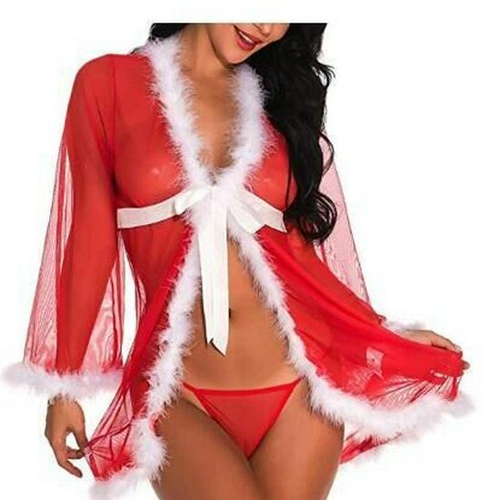 Сексуальная рождественская ночная сорочка в европейском стиле с кружевной отделкой и сетчатой спинкой для женщин