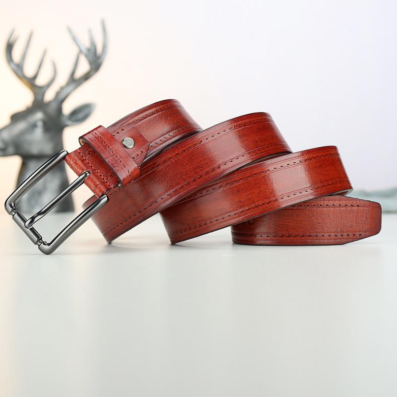 Мужской ремень Сплавная пряжка-штифт Повседневный Мужской ремень из коровьей кожи первого слоя Джинсы