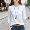 Топы для женщин, однотонная футболка с круглым вырезом и длинными рукавами, осенний повседневный тонкий пуловер, женский топ с длинными рукавами