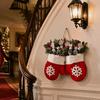 Traditional Red White Wreath Christmas Mitten/Stocking Wreath, Decorative Artificial with Berries Pine Cones, Farmhouse Style Door Hanger Branches,