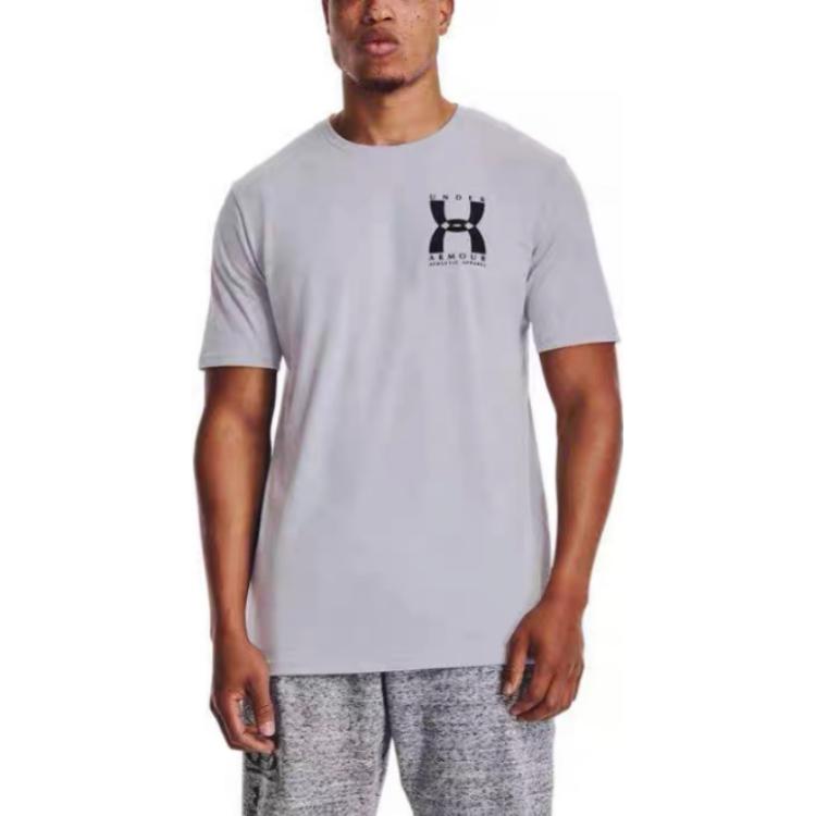 Under Armour Футболка мужская спортивная с коротким рукавом и принтом логотипа сзади, серая 1363739-011
