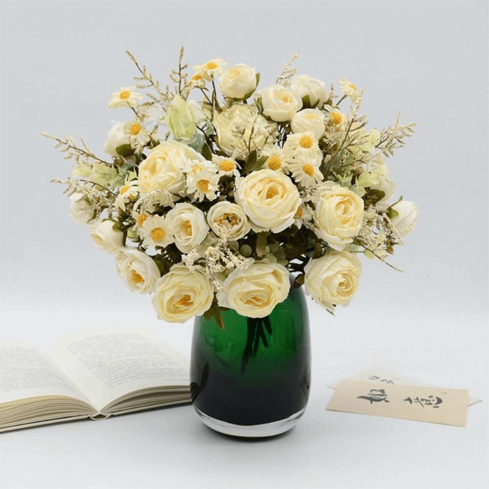 Multicolor Simulation Rose Flower Silk Petals Faux Floral Bouquet Fake Flower Bride Bouquet