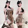 Leopard Print Negligee with Removable Cups and Lace Lingerie Set