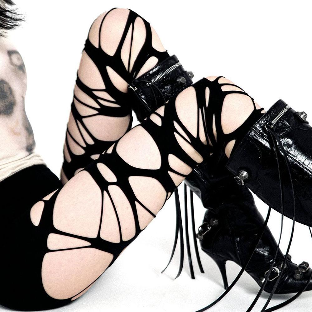 Панк Y2k Женские рваные чулки с высокой талией, колготки, носки, высокие чулки, колготки для Хэллоуина, рейв-вечеринки, чулки-сетка