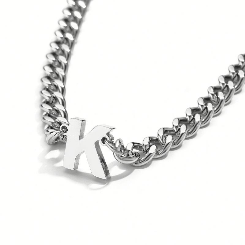 Hip Hop Stainless Steel Cuban Link 26 Letter Pendant Men's Necklace