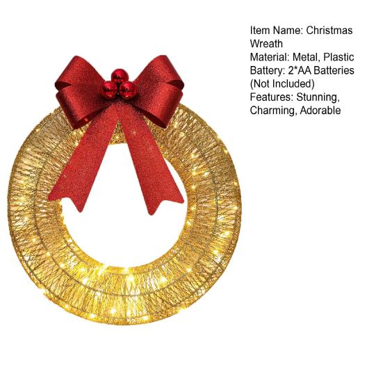 Светящийся рождественский венок на батарейках, предварительно украшенный венок с большим бантом и светодиодными огнями для внутреннего и наружного рождественского праздничного декора двора, сада, крыльца