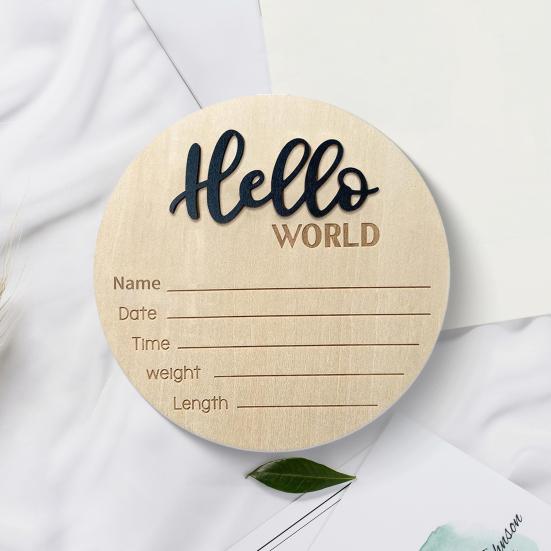 Деревянный знак «Здравствуй, мир, новорожденный», табличка «Имя, дата»