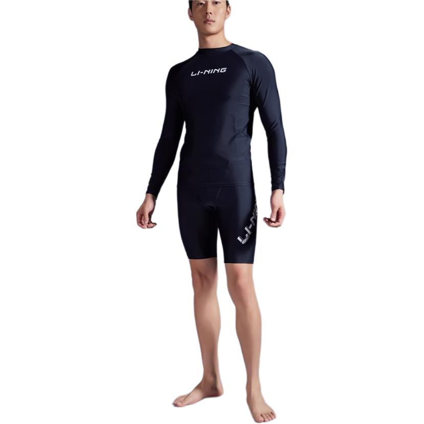 Li Ning Swimming Series Letter Round Neck Pullover Купальник с длинным рукавом Мужской купальник Черный ASLT085-1