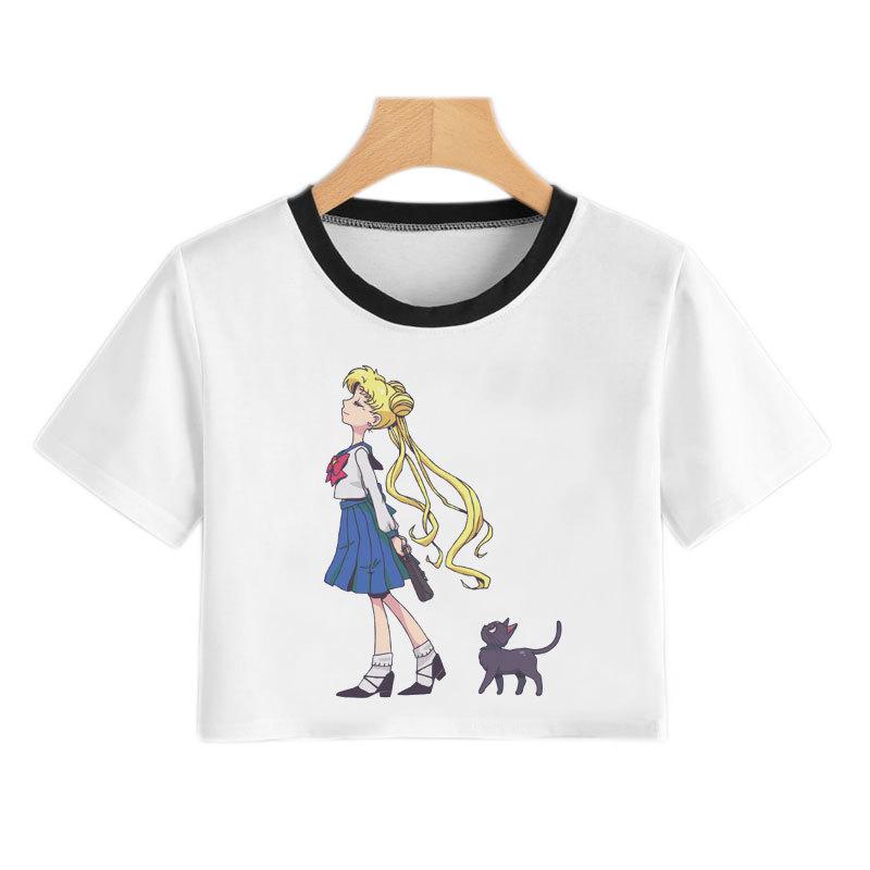 Футболка Sailor Moon Cold Moon от Sailor Moon, новая короткая футболка, женская сексуальная футболка с пупком