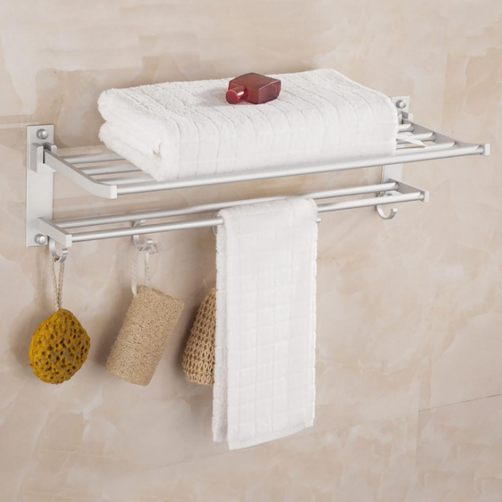 Household Bathroom Space Aluminum Wall Mounted Double Layer Bath Towel Holder Towel Rack Storage