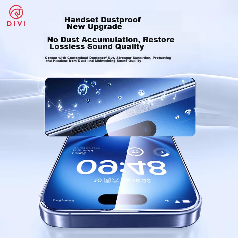DIVI Pack of 2 Tempered Glass Screen Protector for Apple IPhone 16 Plus, Anti-Dust, Shockproof, Ultra-Thin PM Full Coverage with Dust-Free Installatio