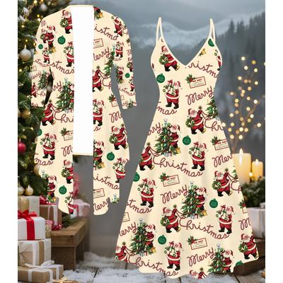 3D Рождественский Принтованный Набор Платье Пальто на День Святого Валентина, Эксцентричный Классический Тотем Модный Принт, подходит для Различных Сцен Модных Стилей