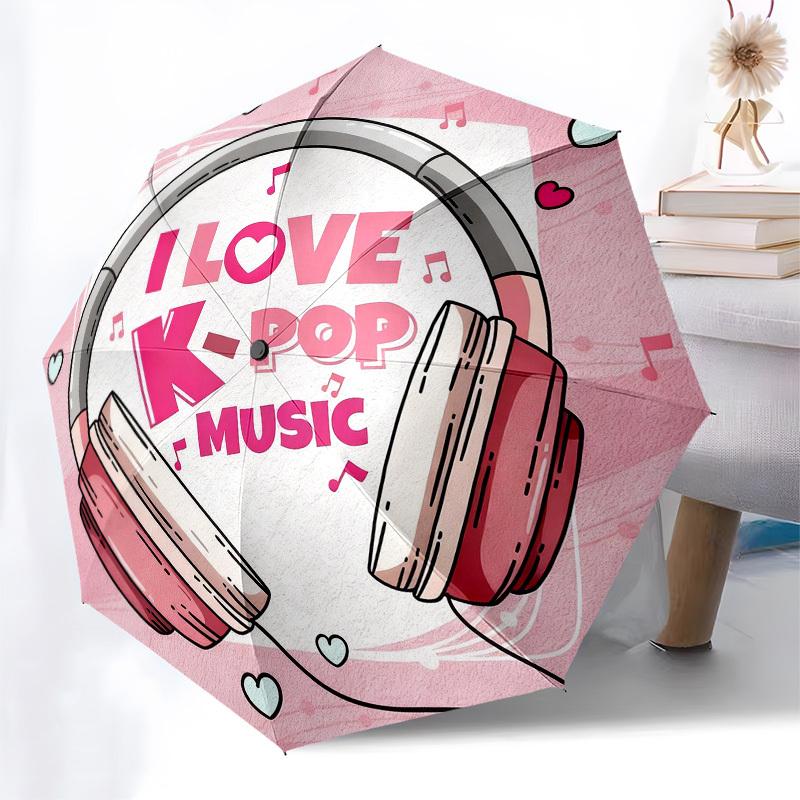 1 шт. Автоматический складной зонт K-pop Music, Прочный железный каркас с 8 ребрами, Подходит для путешествий, Ежедневного использования, Подарок на день рождения, Декор 16