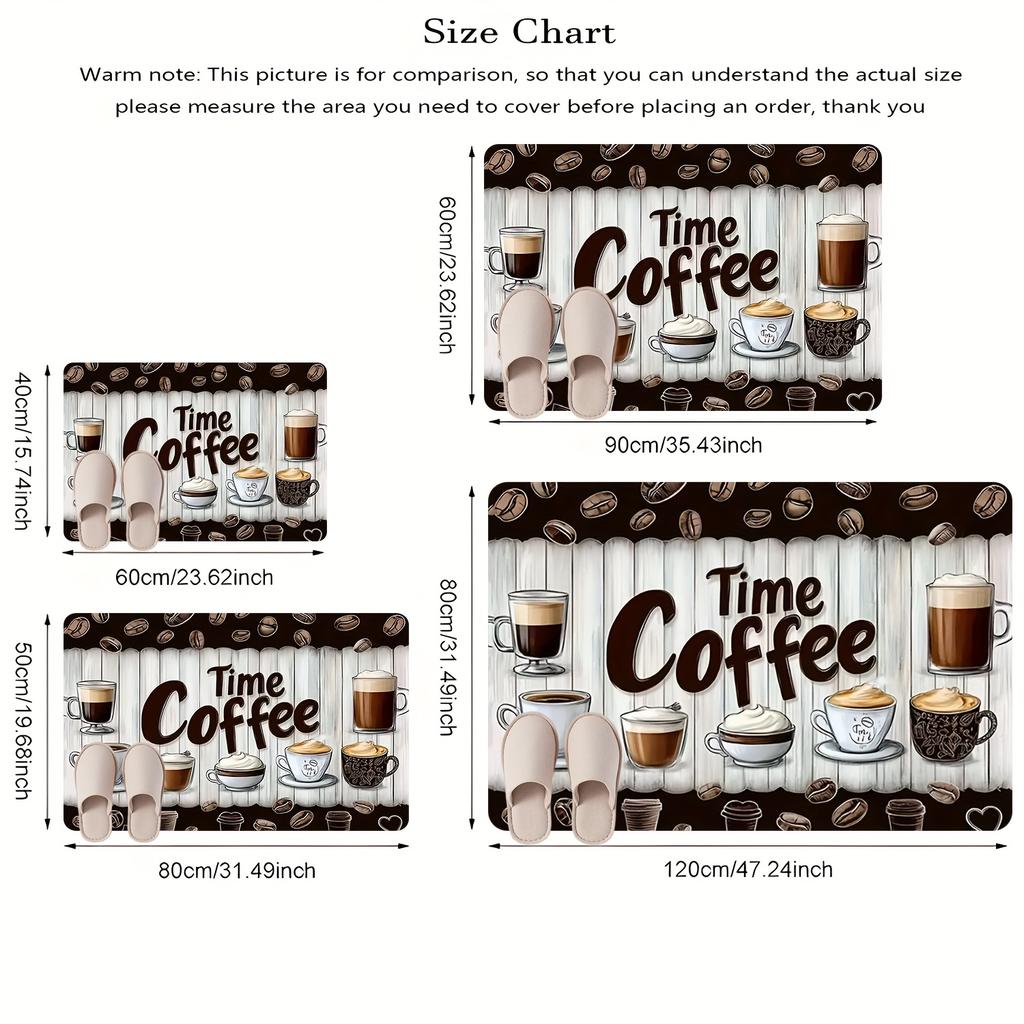 Coffee Time Text Doormat Soft Flannel Rug, Cafe Style Non-Slip Washable Farmhouse Door Carpet for Kitchen Decor