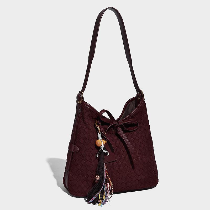 Women's bag 2025 new trendy versatile simple woven bucket bag large capacity tote bag fashionable shoulder crossbody bag
