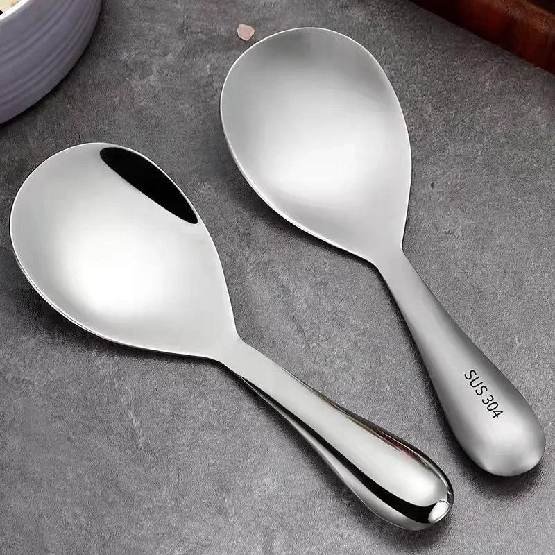 1/2Pcs Rice Spoon 304 Stainless Steel Non Stick Thick Home Soup Rice Spoon Kitchen Seasoning Spoon Hotel Restaurant Tableware