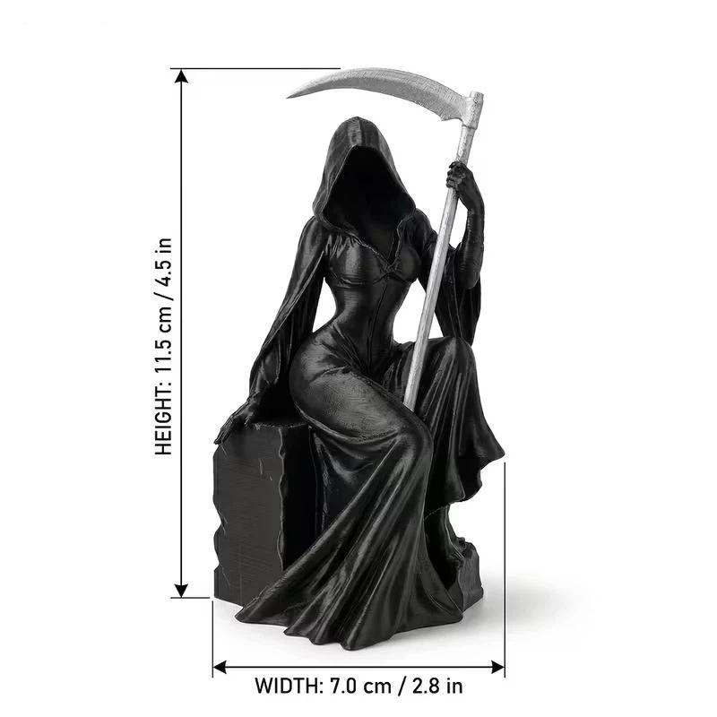 Female Grim Reaper Resin Statue Gothic Sitting Sculpture With Scythe Dark Aesthetic Decor For Home Office And Bookshelf