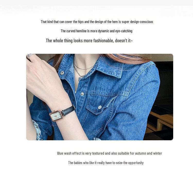 Women's Long Sleeve Korean Style Lightweight Denim Shirt Jacket - Mid-Length, Spring/Autumn