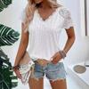 2025 Summer Short Sleeve Lace Women Blouse Fashion Elegant Casual V-Neck Office Loose Simple Shirt Office Solid Color Sweet T-Shirt Top Women Clothing