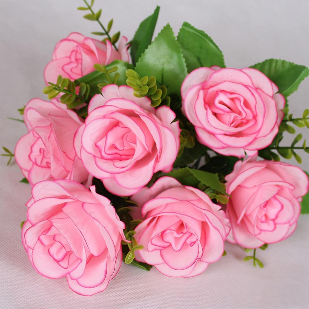 Plastic Valentine's Day Flowers 7 Heads Noble Consort Rose Natural Simulated Rose  Home Decorative